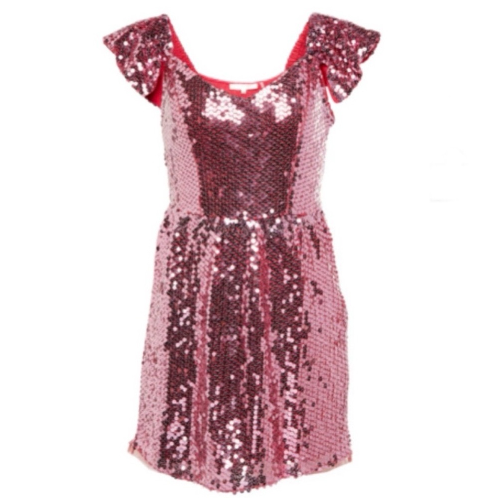 LoveShackFancy Alva pink sequin ruffle sleeve mini dress $575 with tags read - Picture 2 of 14